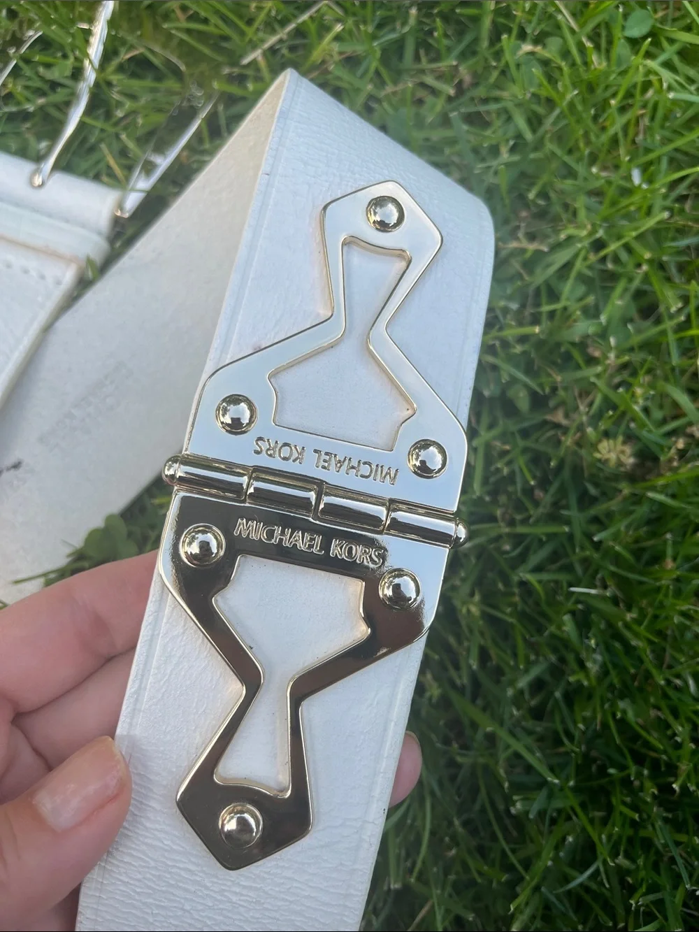 Michael Kors White Leather Logo Plate Belt M